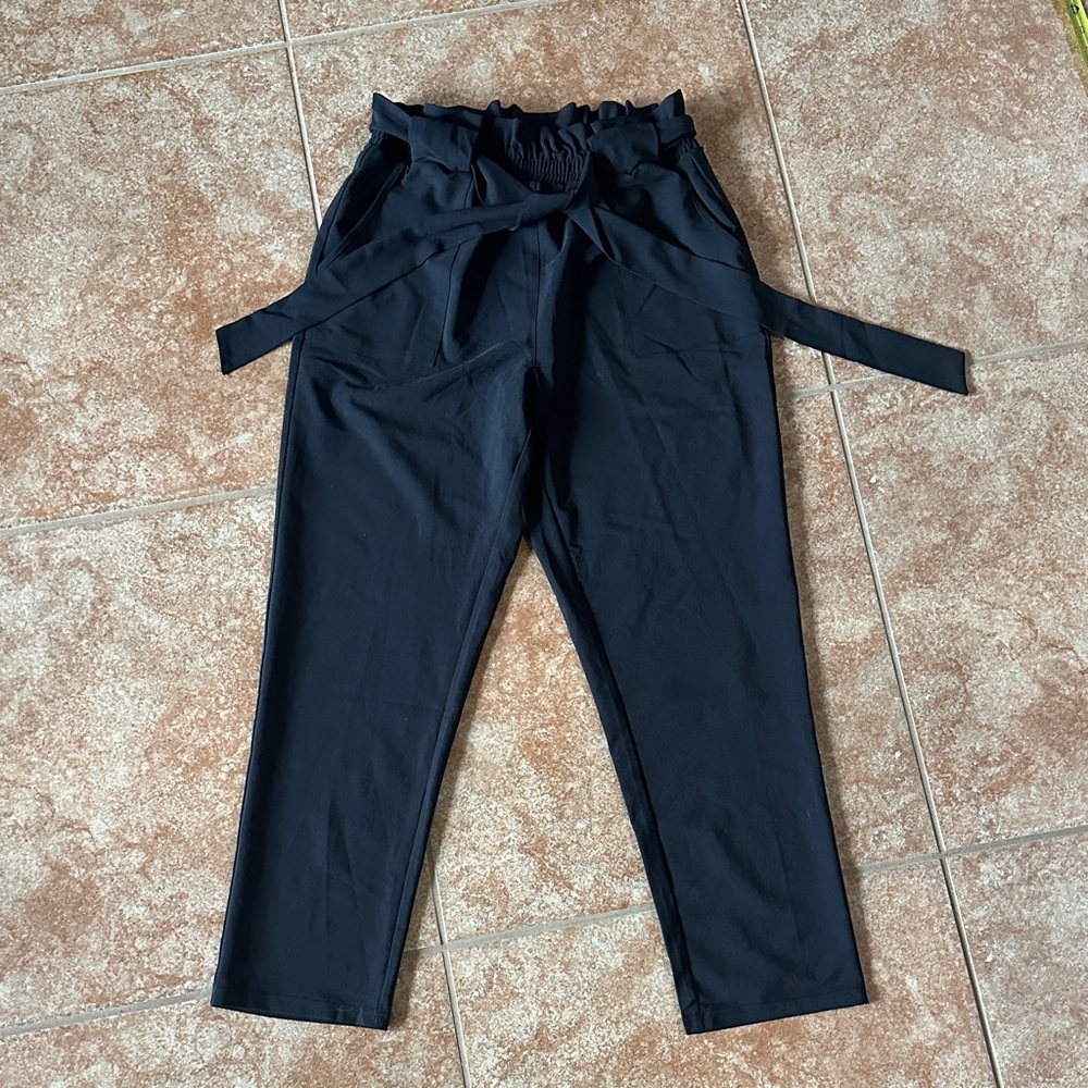 Elegant Black Paper Bag Pants